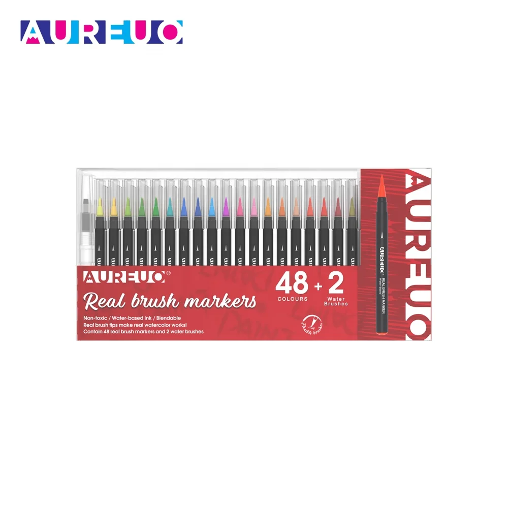 Phoenix 48 Colors 1-4mm Brush Tip Watercolor Brush Pen Set with Soft Brush Fineliner Tip Marker Pen