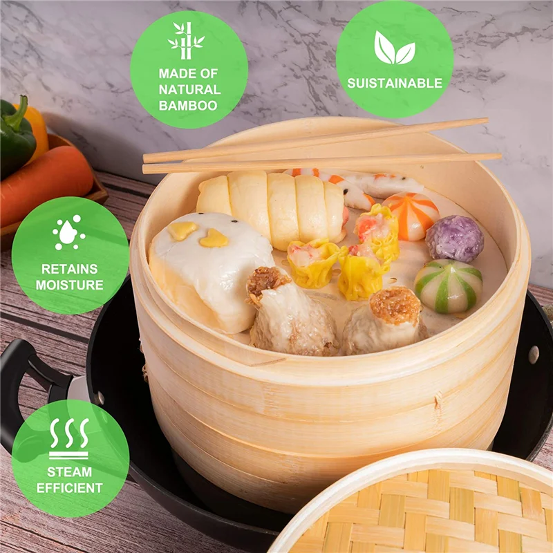 wholesale factory small mini bamboo portable food dumpling baby steamer basket 10 inch favors set pot food machine for food