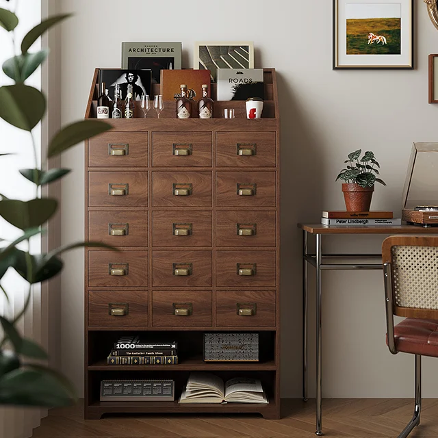 American retro multi-layer wooden storage cabinet drawer, suitable for kitchen, bedroom, living room decoration, size 76*29*141