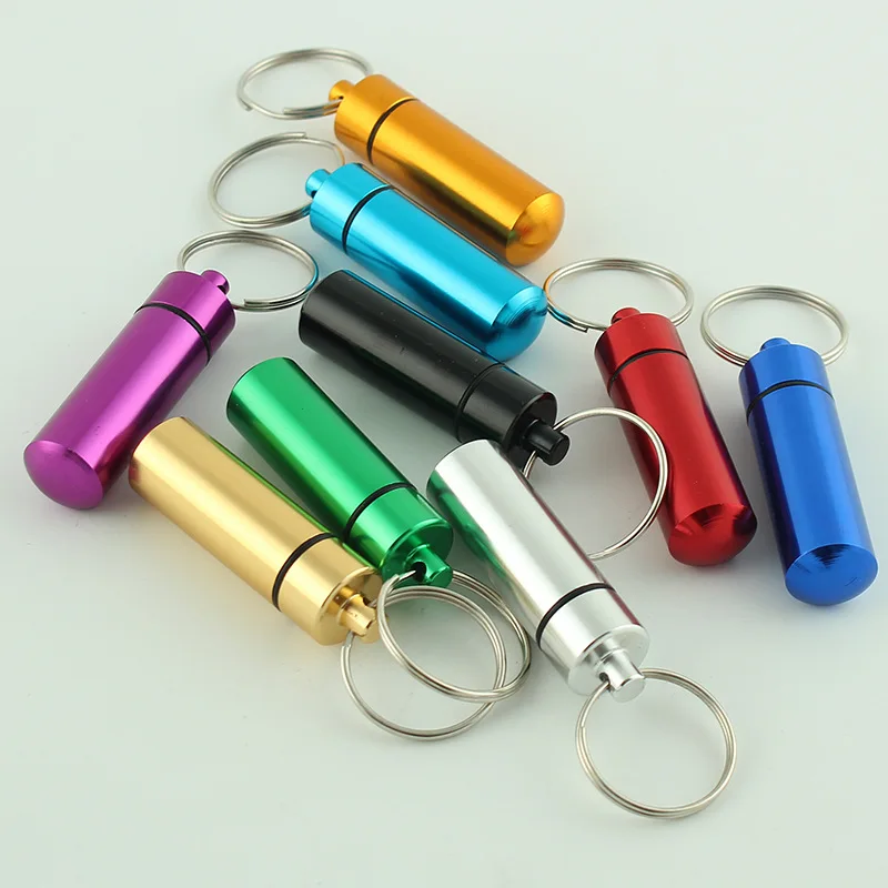 Portable Pill Bottle Aluminum Alloy Mini Carry Keychain Sealed and Waterproof Medicine Box Key Chain Ring