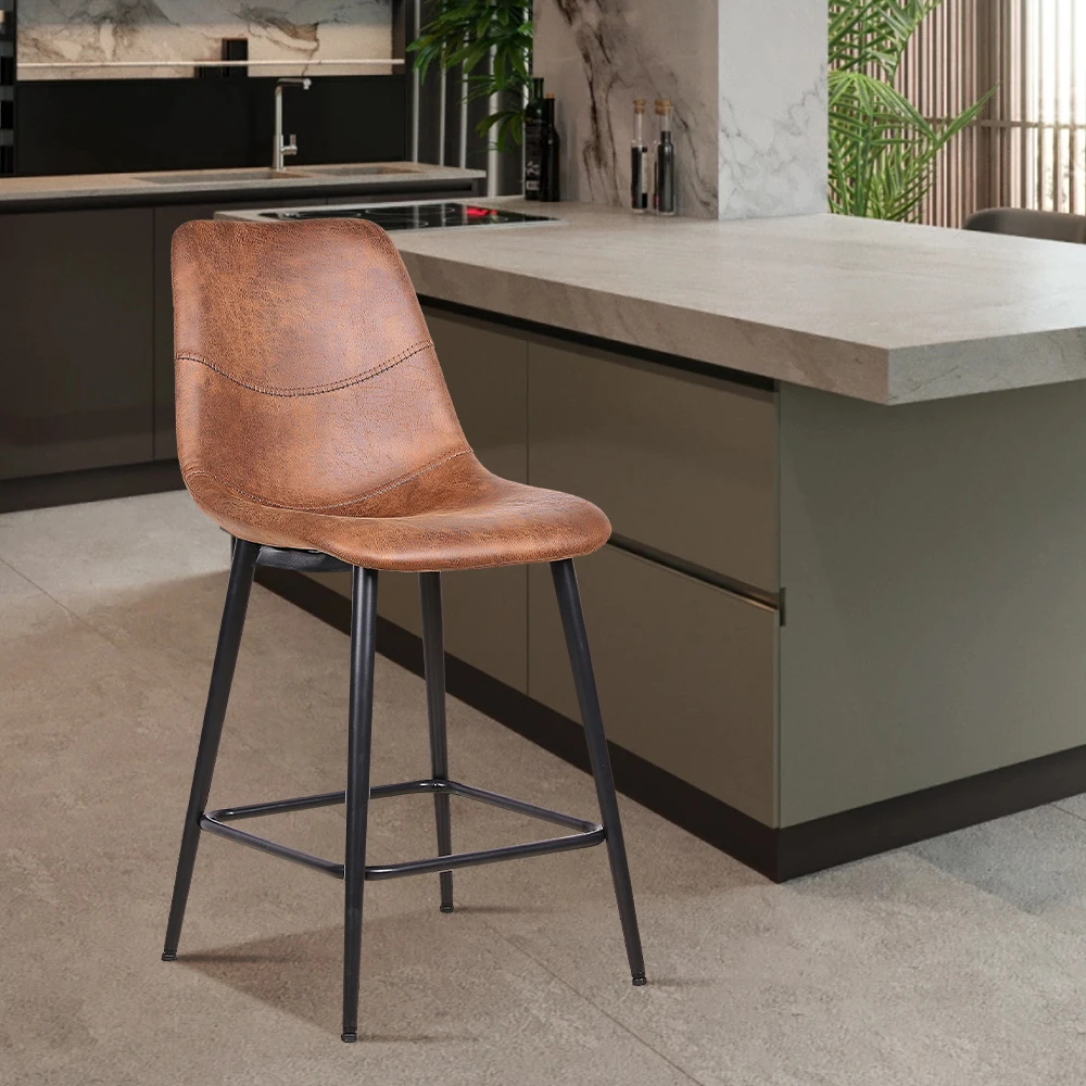 Cadeira Para Bar Furniture Brown Leather Backrest Bar Stool Metal Frame Counter Height Bar Stools For Kitchen