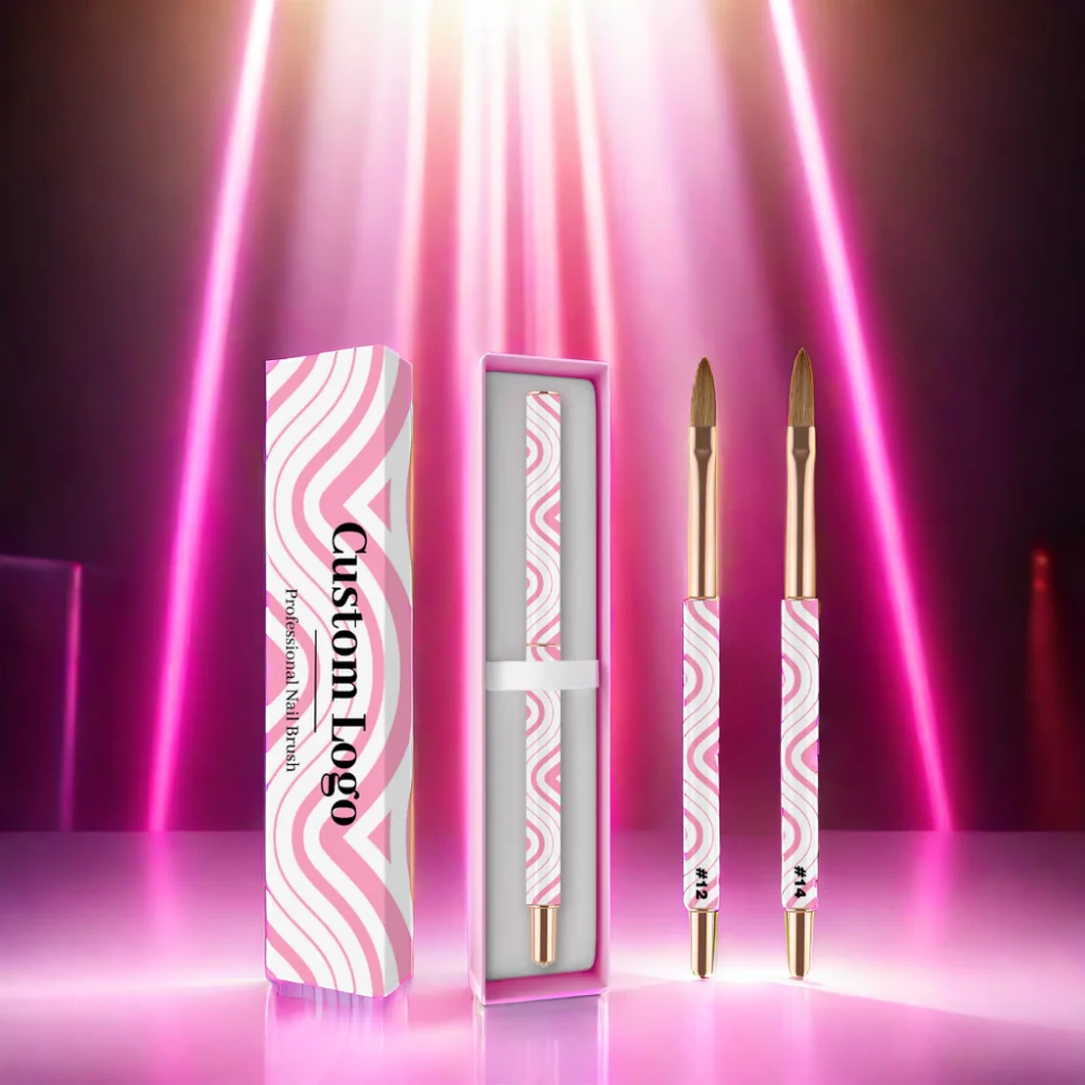 6 models Boxed Pink striped pattern Metal Handle monomer brush Pure sable 100% kolinsky hair Acrylic brushes nail art brush