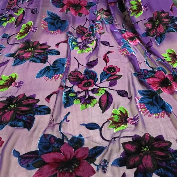 
burntout silk velvet fabric print velvet 