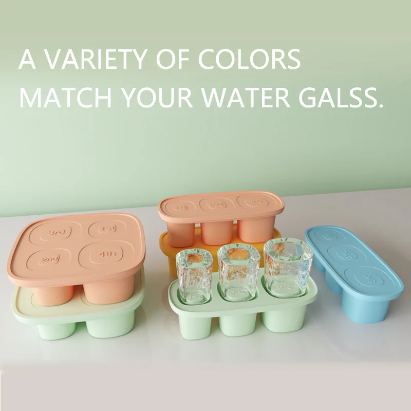 Support Custom Square 4 Ice Cube Mold Quick-Frozen Easy Release Food Grade Silicone Water Cup Ice Grid With Lid