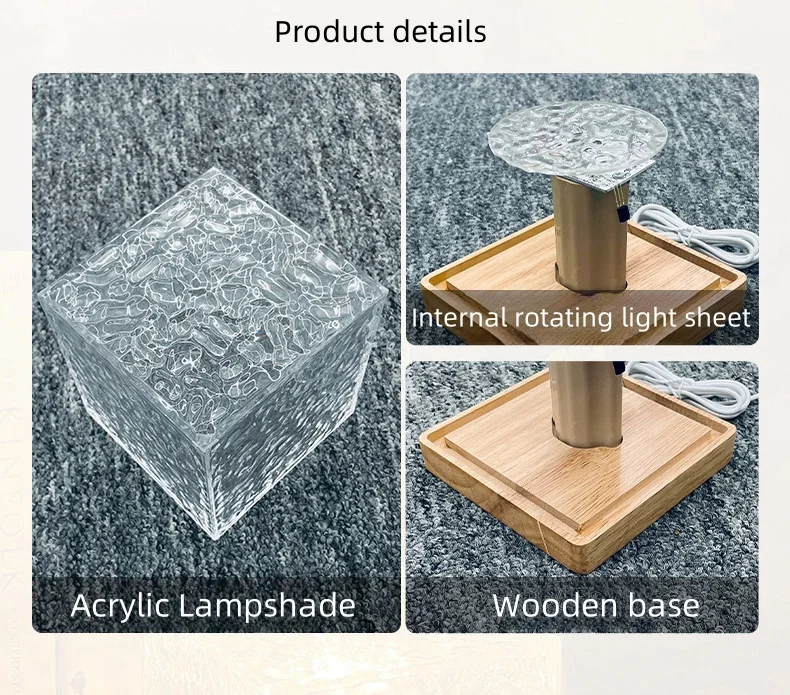 Bedroom Crystal Desk Light Water Ripple Pattern Projector Night Light Tricolor Usb Bedside Table Lamp