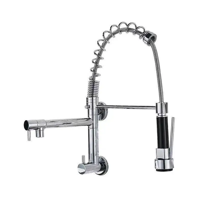 Chrome Kitchen Wall Mount Faucet Single Cold Water Free Rotation Pull Down Dual Spout Control waterfall wall faucet