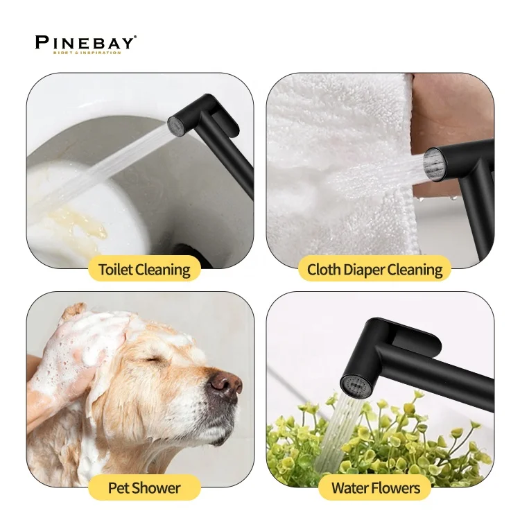 PINEBAY Bathroom Matte Black Diaper Handheld Sprayer Set Portable Bidet Sprayer For Toilet Seat Attachment Shower Cleaning
