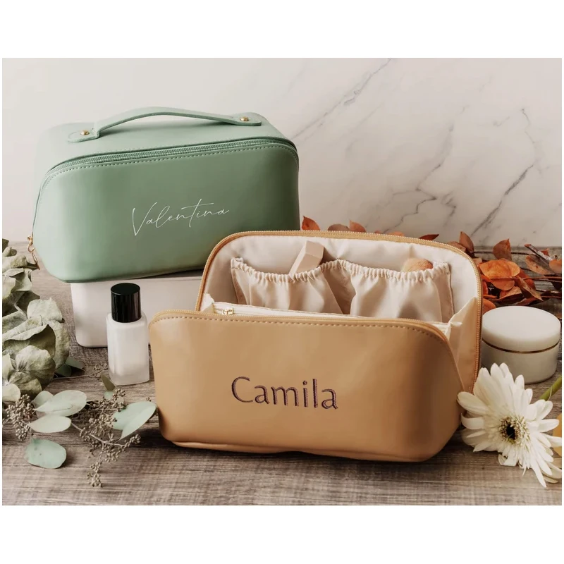 Luxury storage bag simple pu leather portable makeup bag Waterproof Cosmetic Bag White Makeup