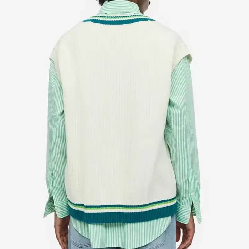 YSYS Fashion Men Tank Top Custom Design Knit Sweater Vest 100%Cotton Color Blocking Students Style Sleeveless V-neck Vest