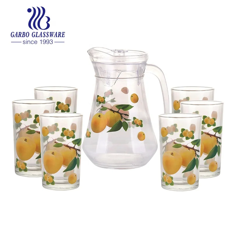 7pcs soccer model water drinking glass pitcher lemon set drinks cup set football design jug sets juice cold drinks jugs