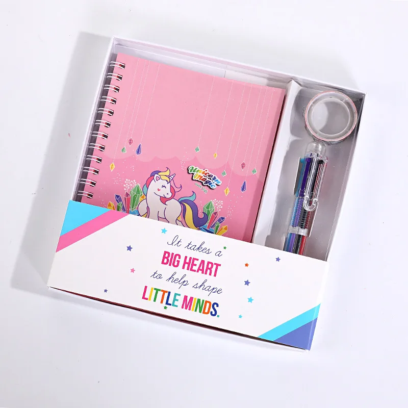 Cheap price cute stationary girls gift school student pink notebook ballpen stationery set with box