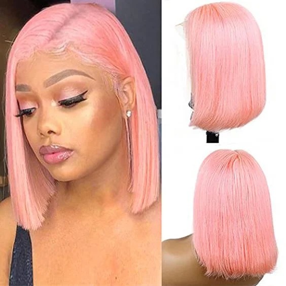 Wholesale Pink Orange Blue Red Grey 613 Blond Color Bob Wig Brazilian Virgin Short Human Hair Lace Front Ombre Bob Wig