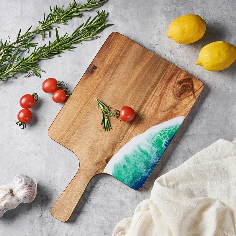 New Arrival Acacia Wood Resin Art Chopping Board Cheese Board Cutting Board
