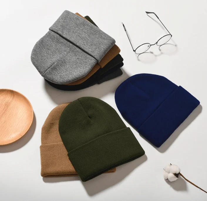 Wholesale Beanie Hat Fashion Cold-Proof Knitted Cap Solid Color Ear Protection Woolen Hat With Logo Winter Hat