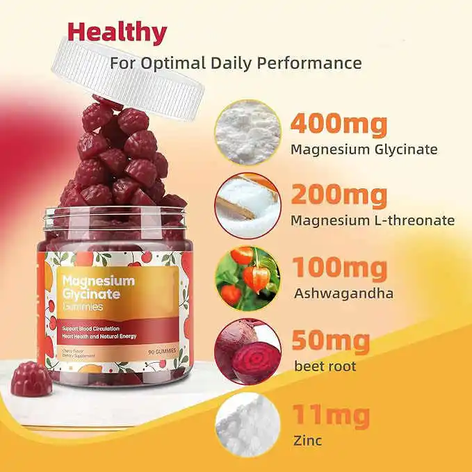 Glycine Magnesium Gummies Plant Extract Supports Blood Circulation Heart Health Natural Energy
