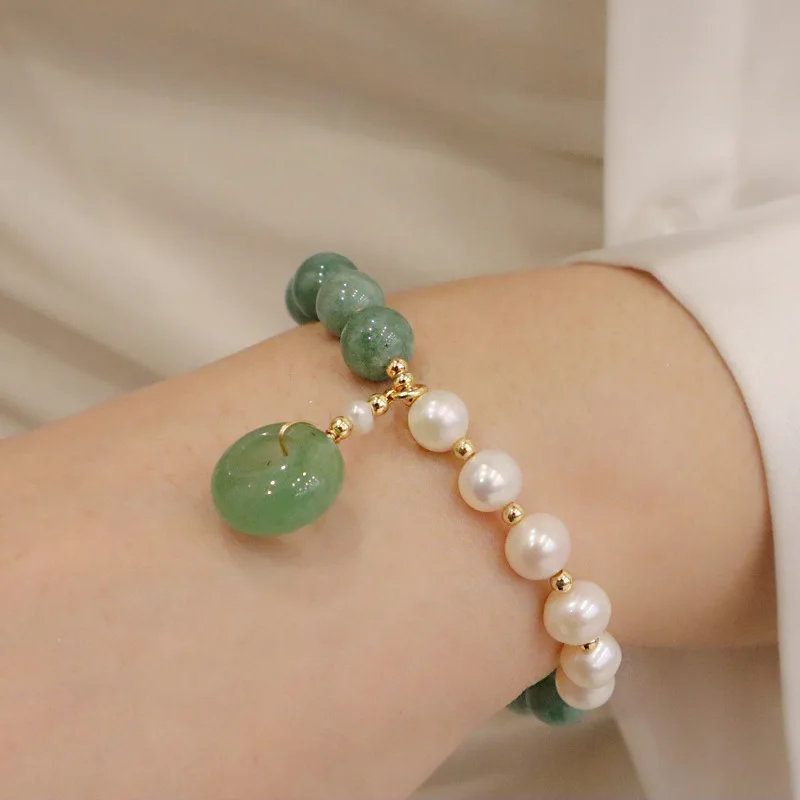 GT Burma Jade Beaded Bracelet Freshwater Pearl Jewelry Green Aventurine Stone Pendant Bracelet For Women