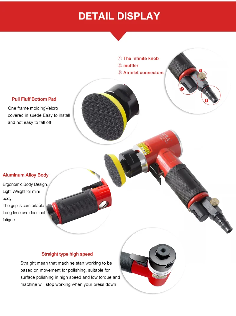 2942 2 Inches 15000rpm Mini Air Angle Sander Pneumatic Orbital Angle Grinder Polisher Pneumatic Sander With 2' Sanding Pad
