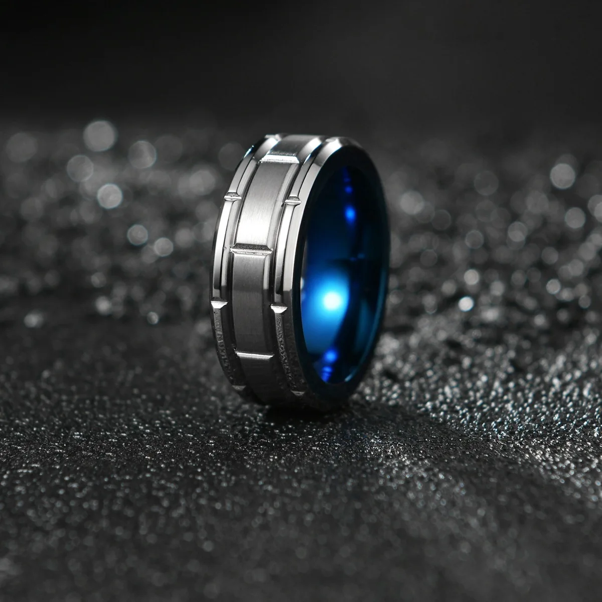 High Quality 8MM Tungsten Steel Band Rings No Fade Blue Frosted Finger Rings For Men Jewelry
