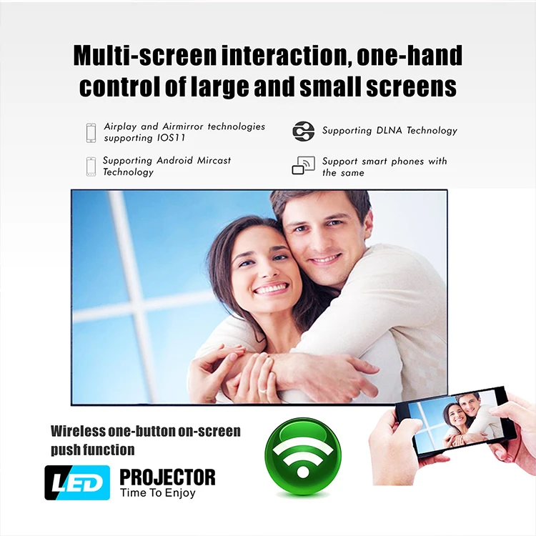Factory Wholesale Lcd Projector Android 9.0 OS 300 Ansi Lumens Big Screen 1080p Home Theatre smart Projector