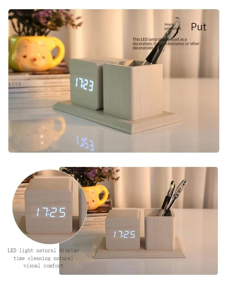 Electronic Desktop Table Decor 2022 USB Clocks LED Wooden Alarm Clock Watch Table Voice Control Digital Wood Despertador