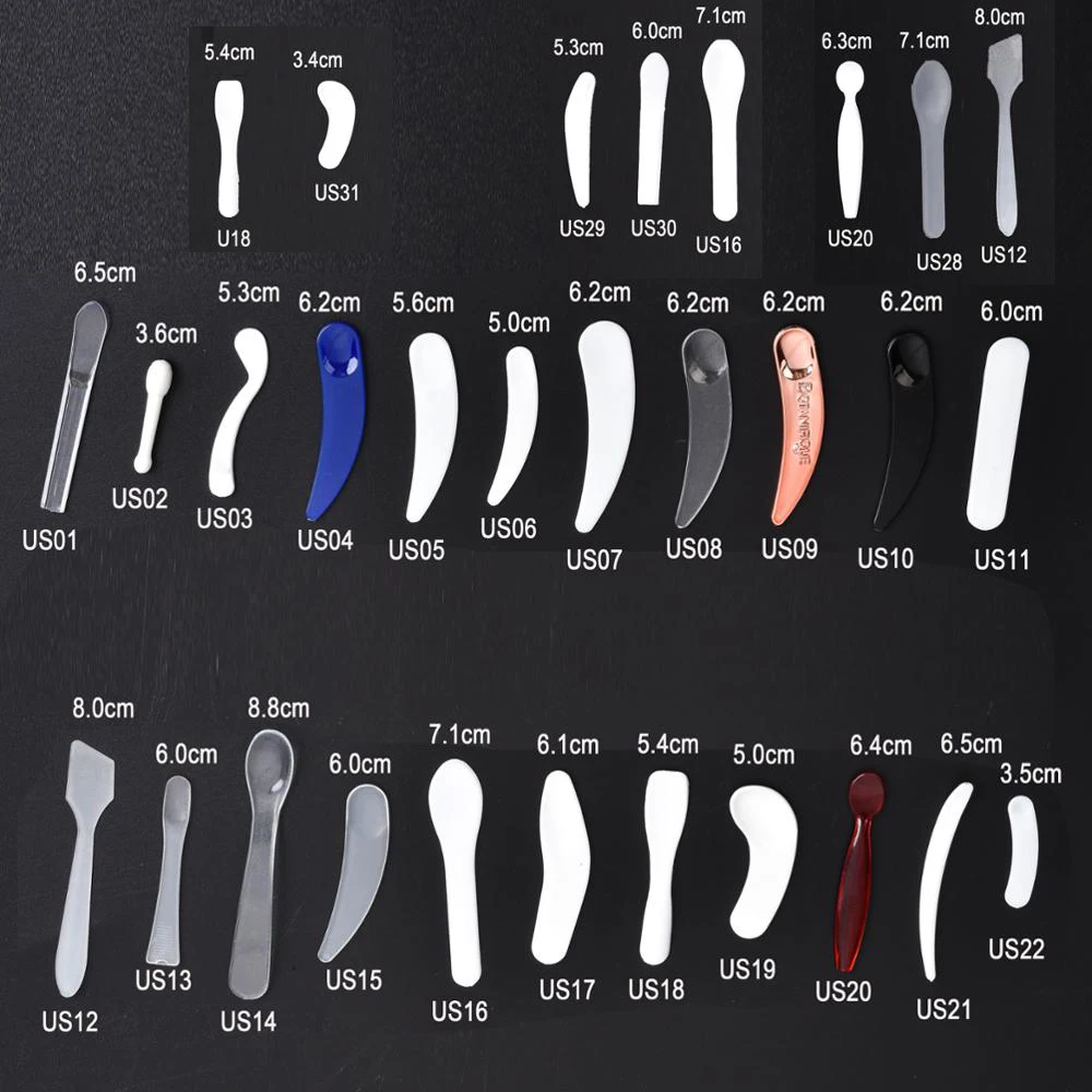 Wholesale low price instock white cream pp spoon cosmetic spatulas with silk print  plastic spatula