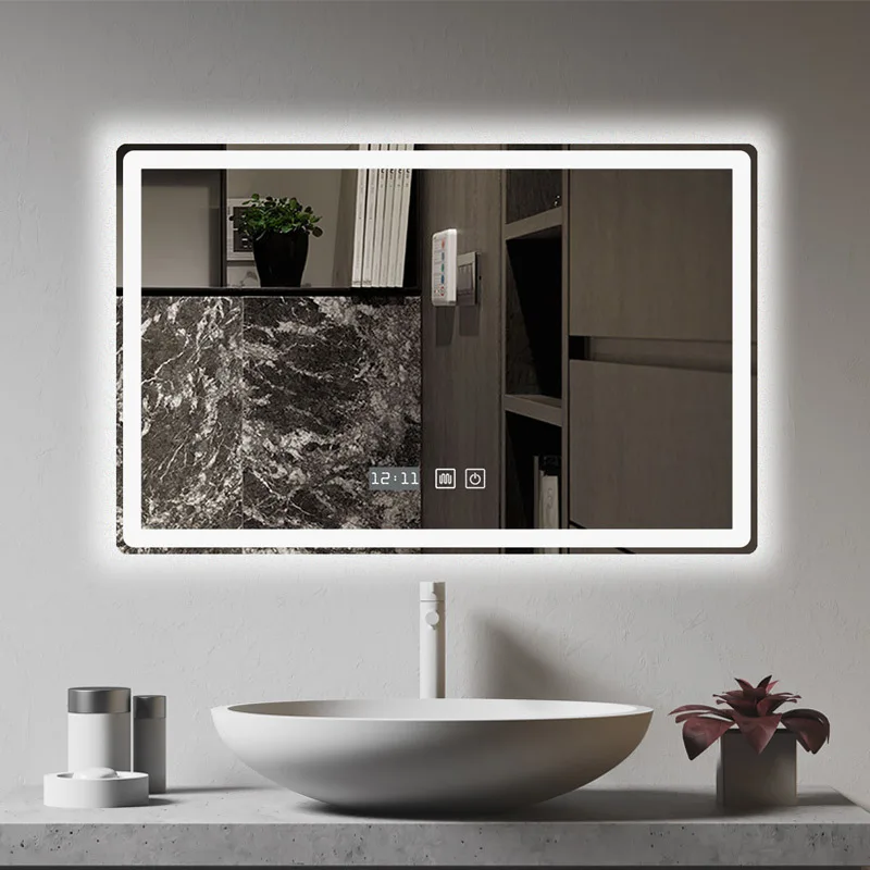 Современный Стиль Прямоугольник с подсветкой сенсорный выключатель цифровые часы освещенные led зеркало для ванной комнаты