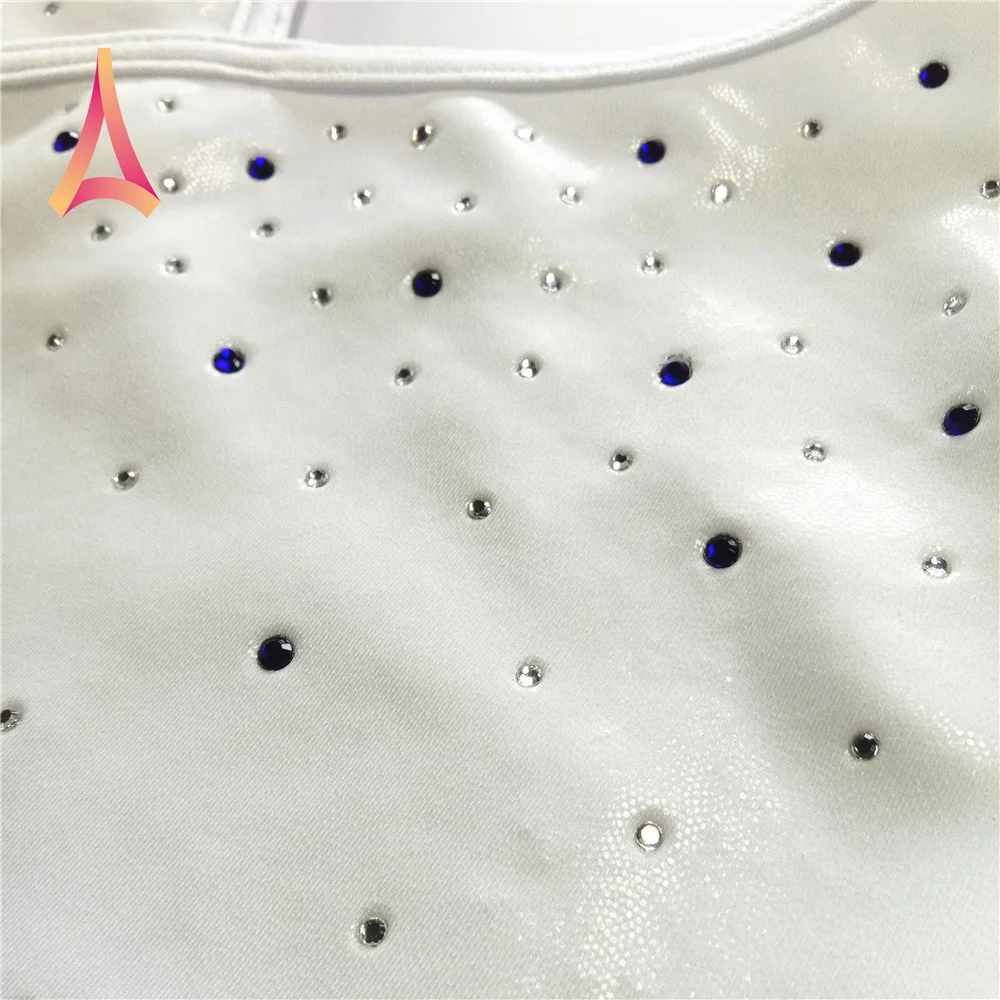 Pearl White to Blue ombre Girls Gymnastics Leotard with asymmetric neckline