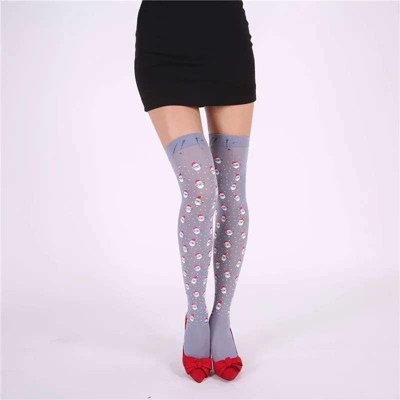 Lady girls holiday stockings for performance trendy over knee high print pattern Christmas women socks
