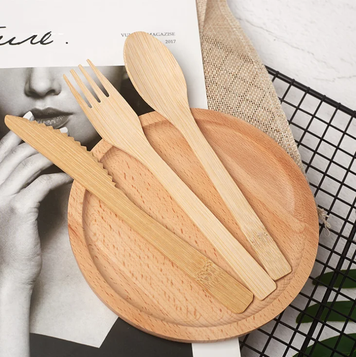 Одноразовая посуда, 100% натуральный бамбук, компостируемые свадебные столовые приборы, вилки, ножи, ложки для детей