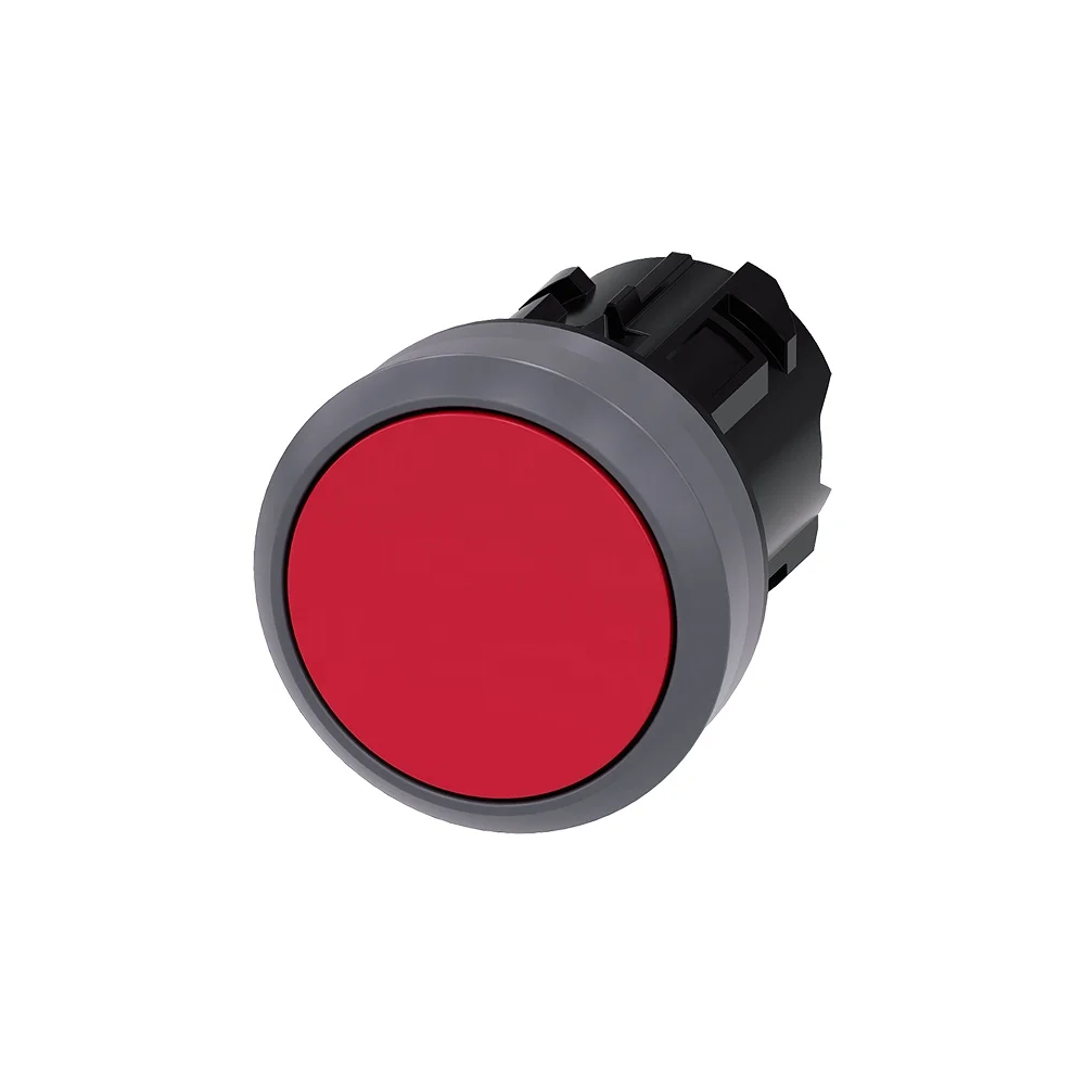 New Original Pushbutton 3SU1030-0AA20-0AA0 22 mm, Round, Plastic with Metal Front Ring, Red, Pushbutton, Flat, Latching