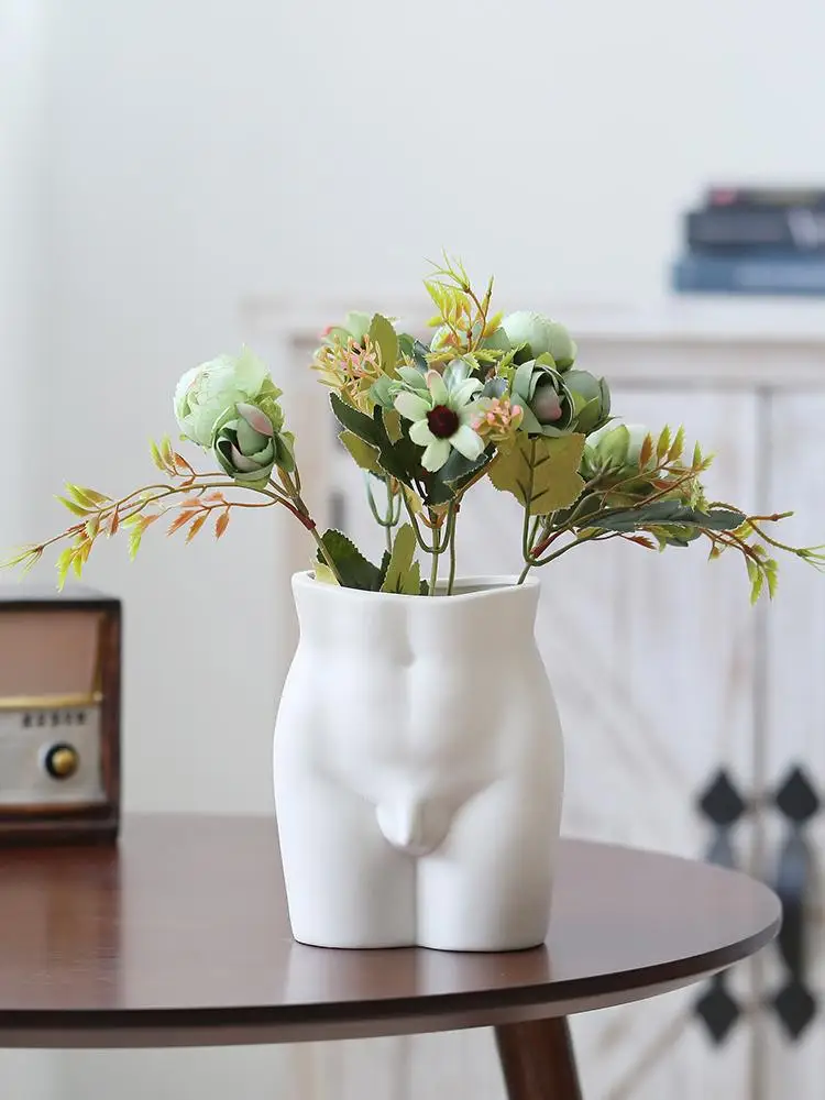 Nordic Minimalist White Matte Handmade body ceramic vase for home decor porcelain flower vase living room Table ornaments gift