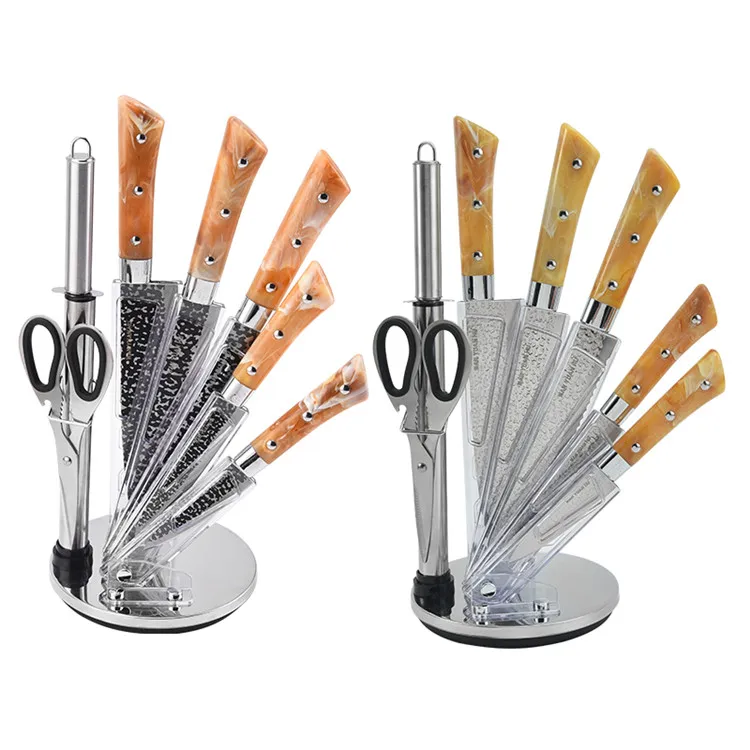 Лучший набор кухонных ножей шеф-повара из нержавеющей стали с подставкой, набор из 7 кухонных ножей
