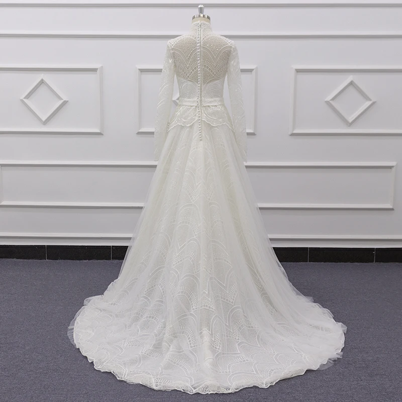 Eslieb SJ253 White Long Sleeve Muslim Women Arabic Dubai Abaya Kaftan Style Wedding dress Party Prom Dresses