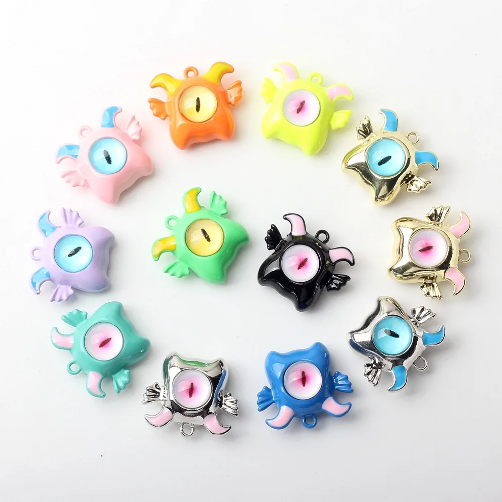 wholesale Alloy One eyed Little monster Devil Colorful Painted Pendant Fashion Jewelry charms Bracelet earrings Accessories