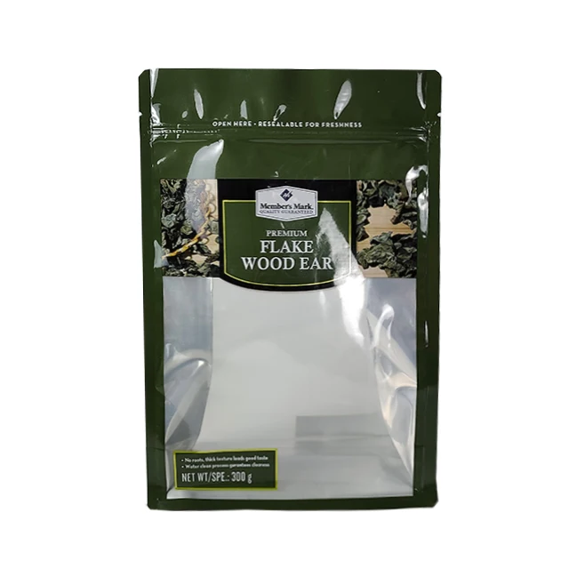 Custom Dried Food Snack Pouch Clear Stand Up Pouch Transparent Window Custom Mylar Bags For Beef Jerky Snacks Dried Mushrooms