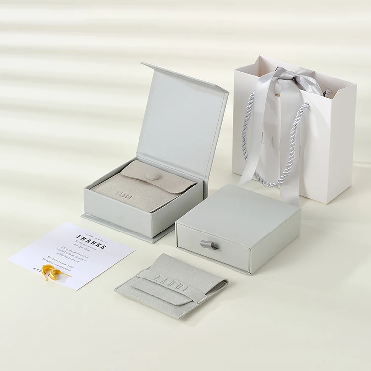 Manufacturer Custom Printed Necklace Ring Magnetic Jewellery Packaging Microfiber Envelope Pouch Paper Drawer Jewelry Gift Boxes
