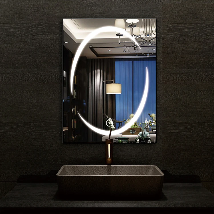 2023 Modern Bathroom Vanities Home Furniture Large Wall Mounted Bedroom sets Back Light Defog Half Moon smart LED Mirror
