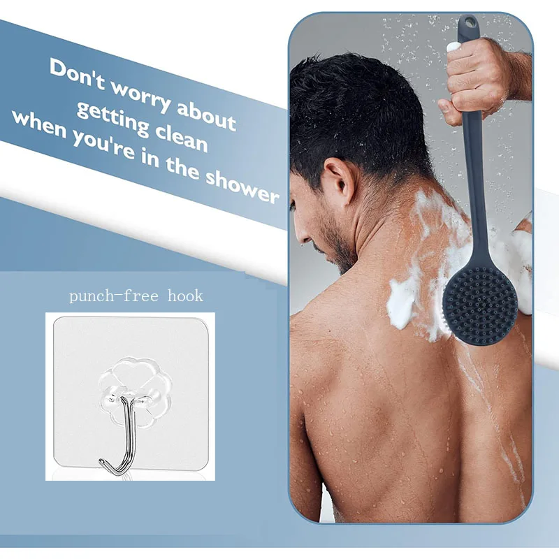Silicone Bath Brush Body Back Scrubber for Shower Lengthen Bath Body Brush with Long Handle Exfoliating Massage Back Scrubber