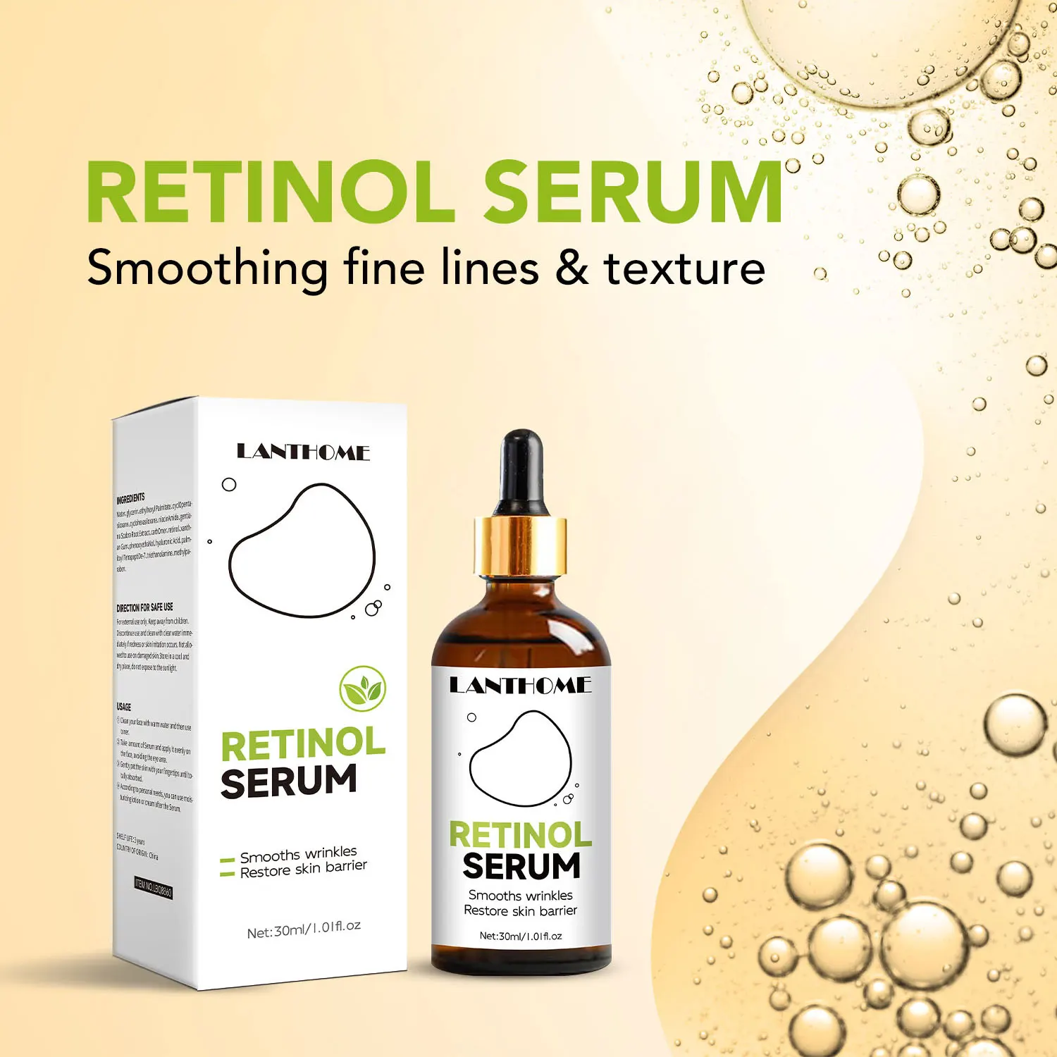 LANTHOME Retinol Instant Wrinkle Remover Face Serum Lifting Firming Anti-aging Retinol Facial Serum