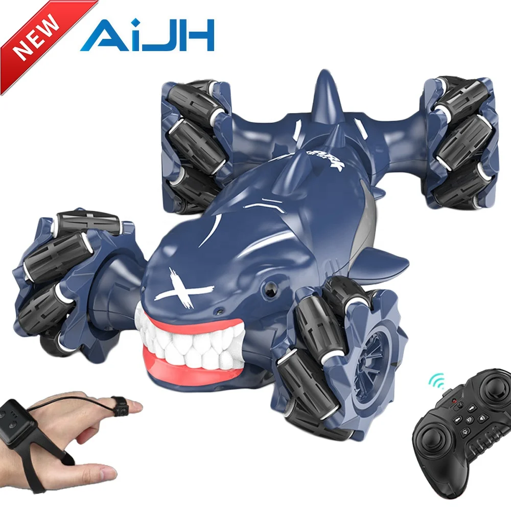 AiJH 2.4G Rc Stunt Car Watch Controlled Hand Gesture Rc Auto Stunt Twisting Shark Shape Rc Stunt Car