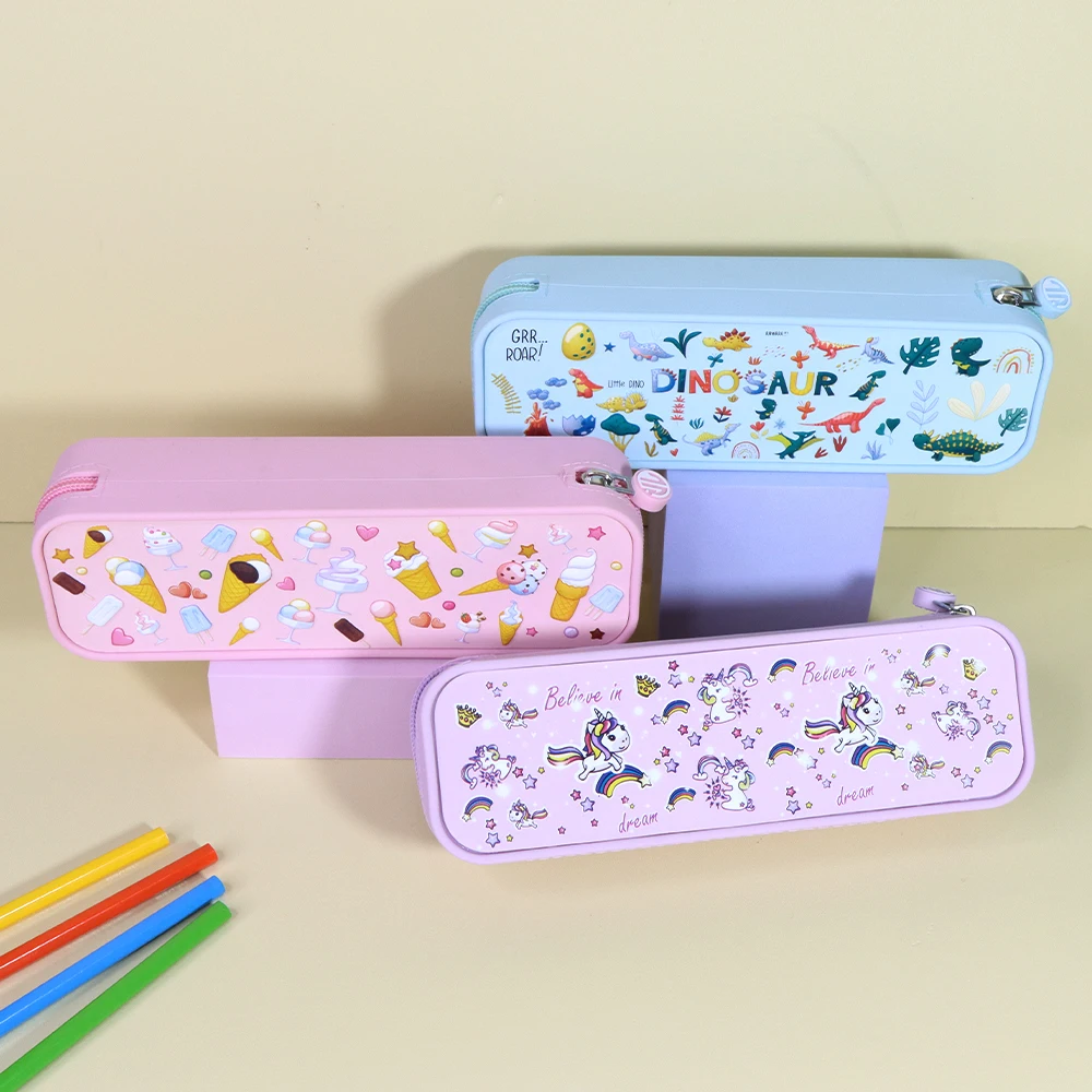 Waterproof Silicone Pencil Case Pouch Bag Gradient Color Pencil Pouch Bag Multifunctional Pencil Bag Stylish Pen Cases