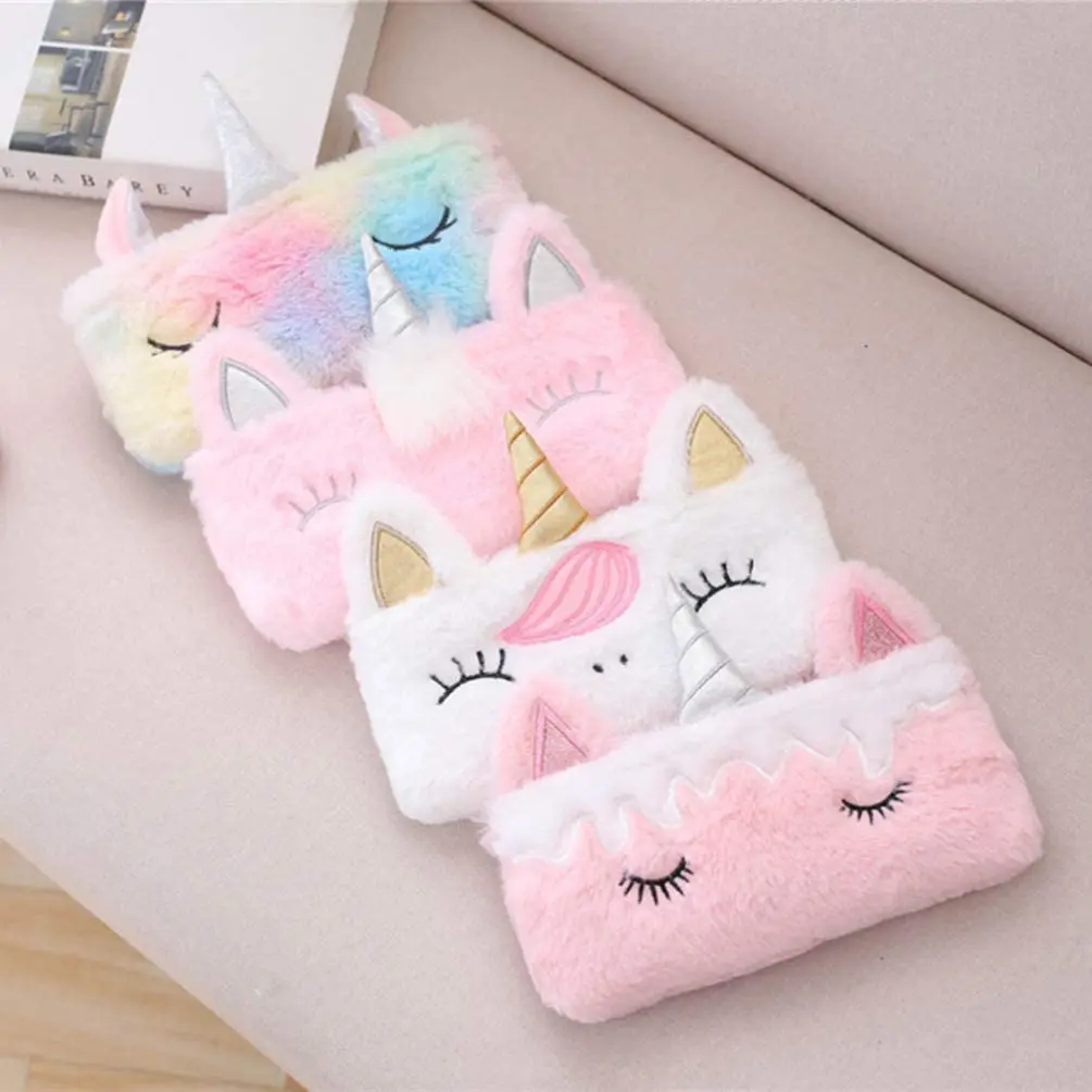 Soft pencil bag Unicorn animal pencil case faux fur  Cosmetic  pouch hand bag customized plush animal bag wholesale