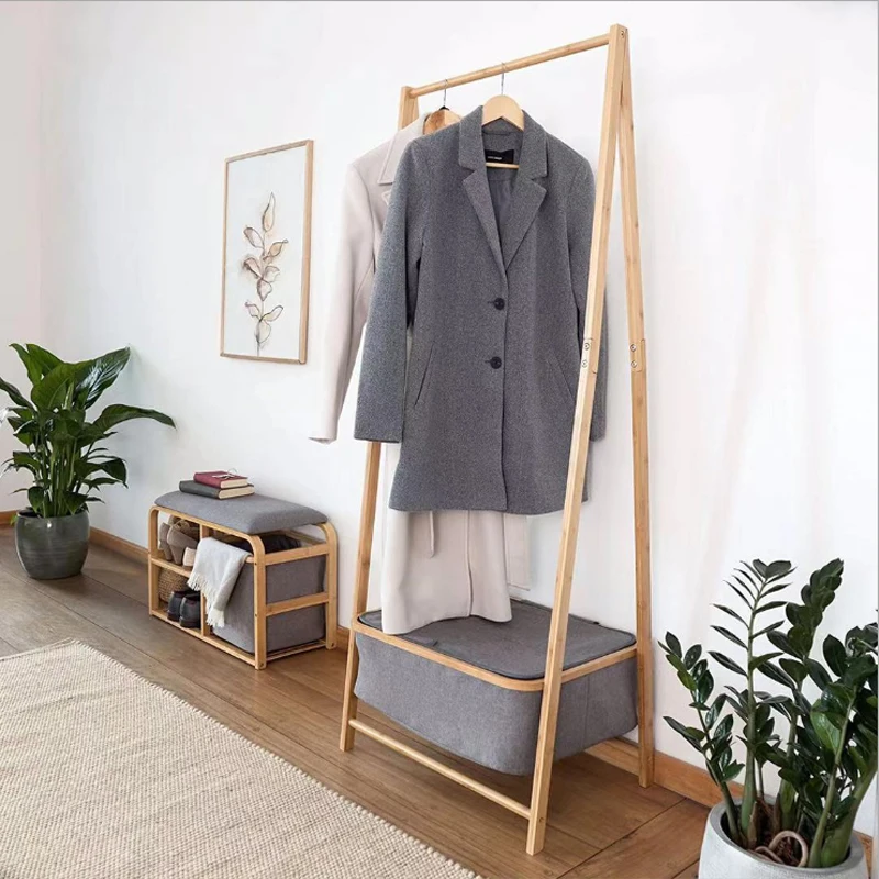 Wholesale Natural Grey NonSlip Feets Storage Shelf Bamboo Shoe Rack Bench with Seat