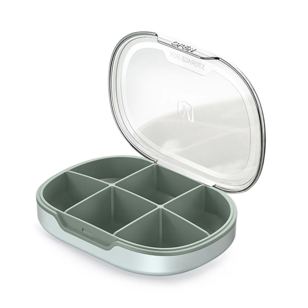 Portable Plastic Pill Box 6 Compartment Sealed Pill Organizer for Travel Medication Storage Container