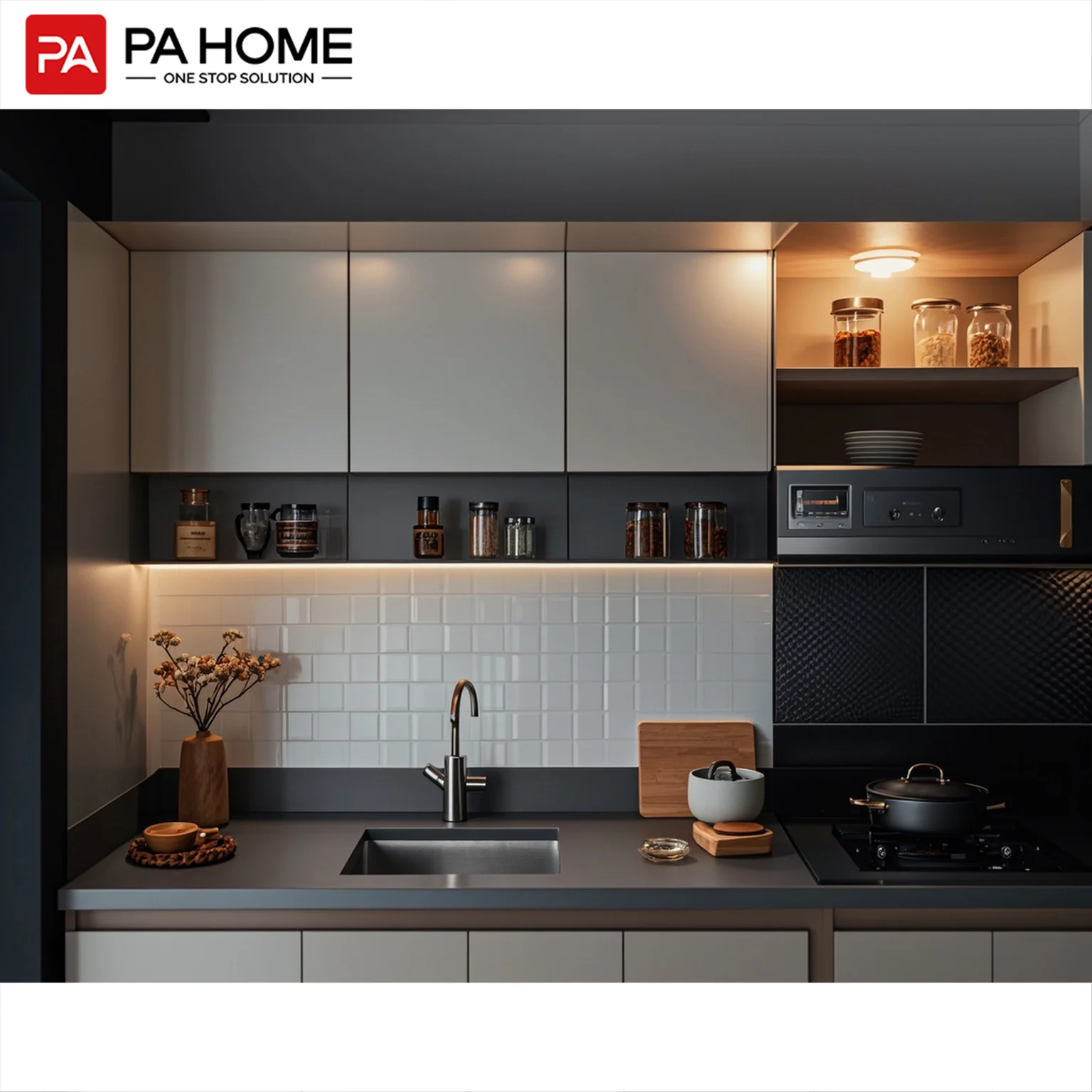 PA Wall Mounted Luxury White and Wood High Gloss Lacquer Kitchen Cabinet