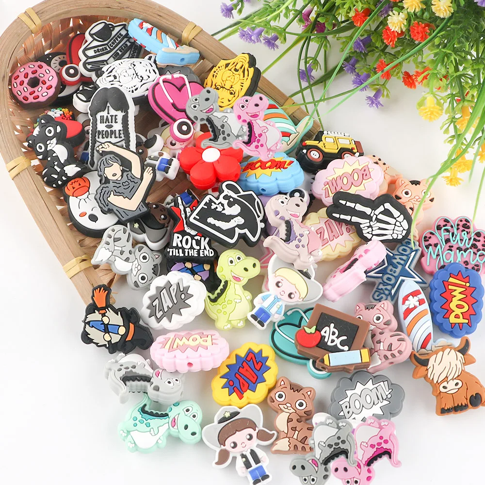 Food Grade Bpa Free Animal Cartoon Shape Silicone Focal Beads Baby Teehting Toys For Pens Keychain Bracelet Silicone Craft Beads
