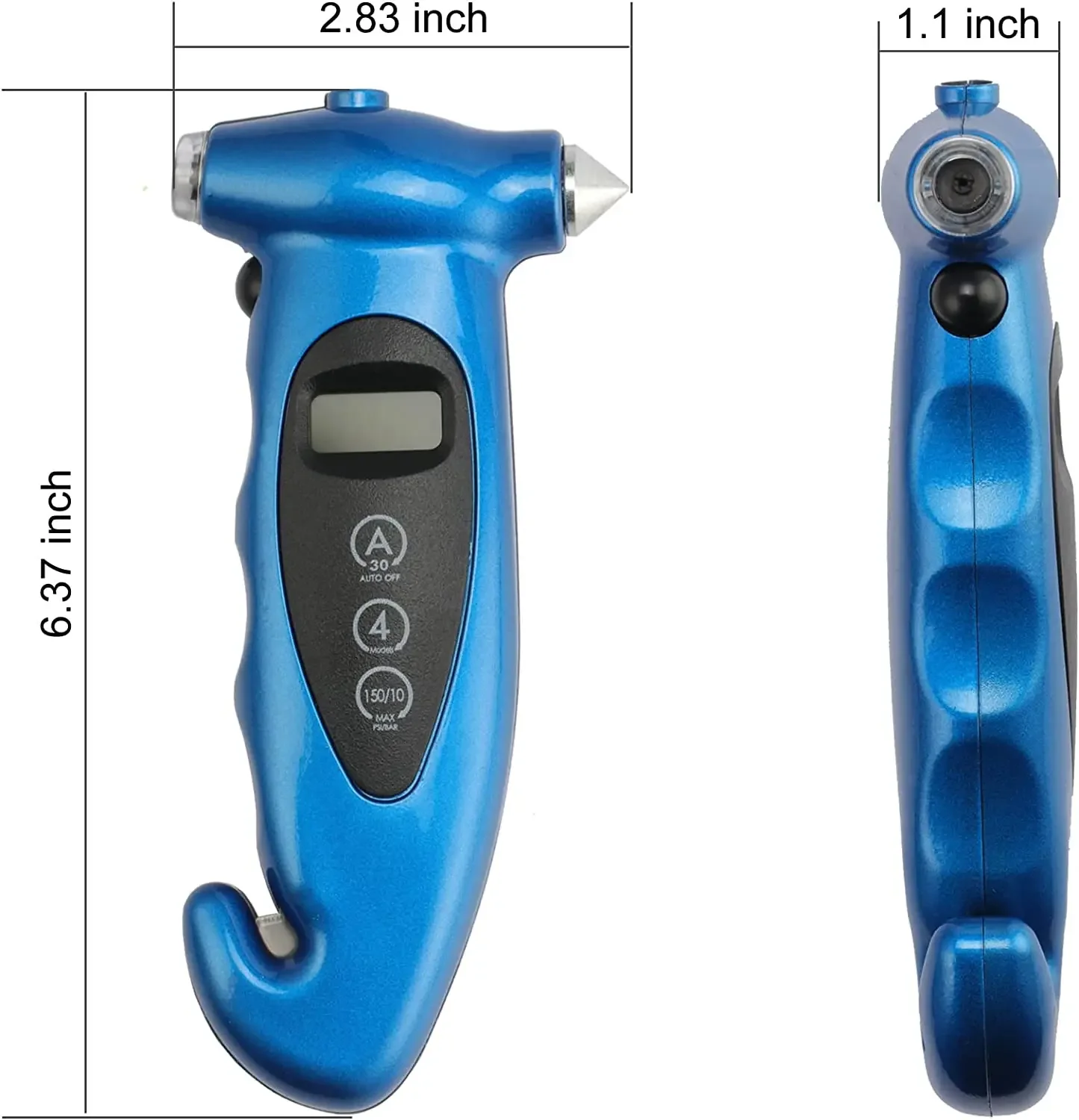 4 Settings Multi Functional Rescue Tool 5 in 1 Digital Tire Pressure Gauge with safety hammer
