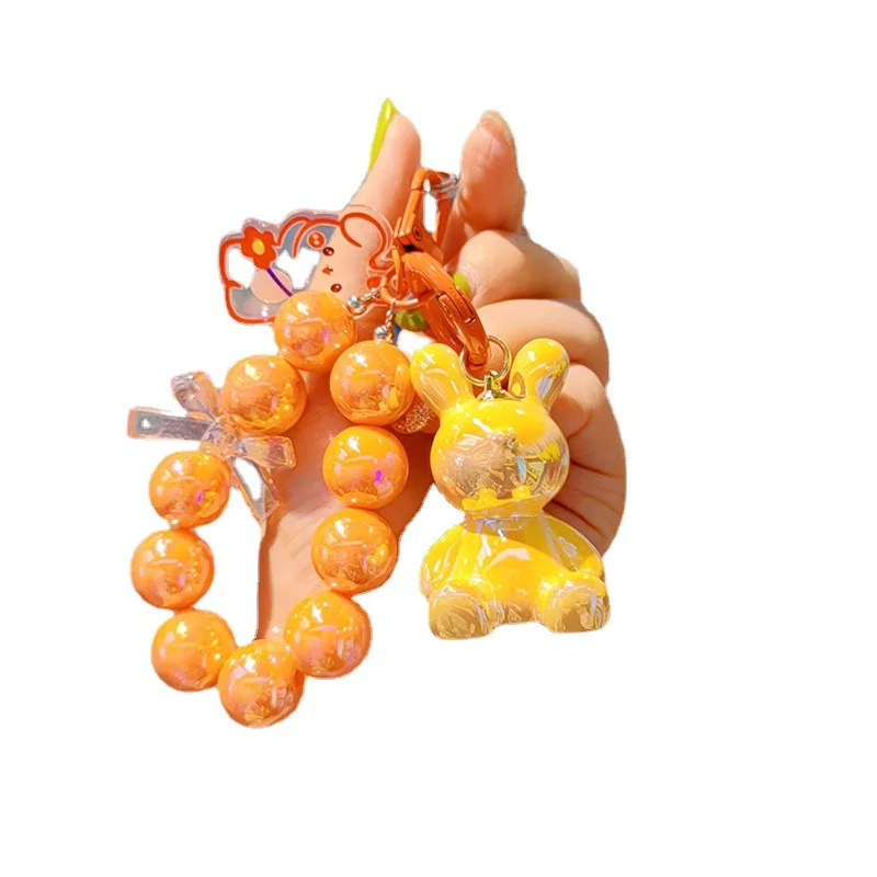 Hot Selling Beaded Electroplated Jelly Color Little Rabbit Keychain Cute and Fashionable Resin Doll Mobile Pendant
