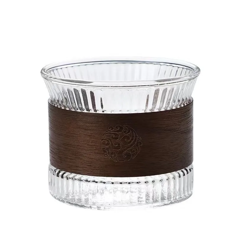 High borosilicate glass teacups 150ml insulated wood grip, tea and coffee Kung Fu cup wine glass juice cup