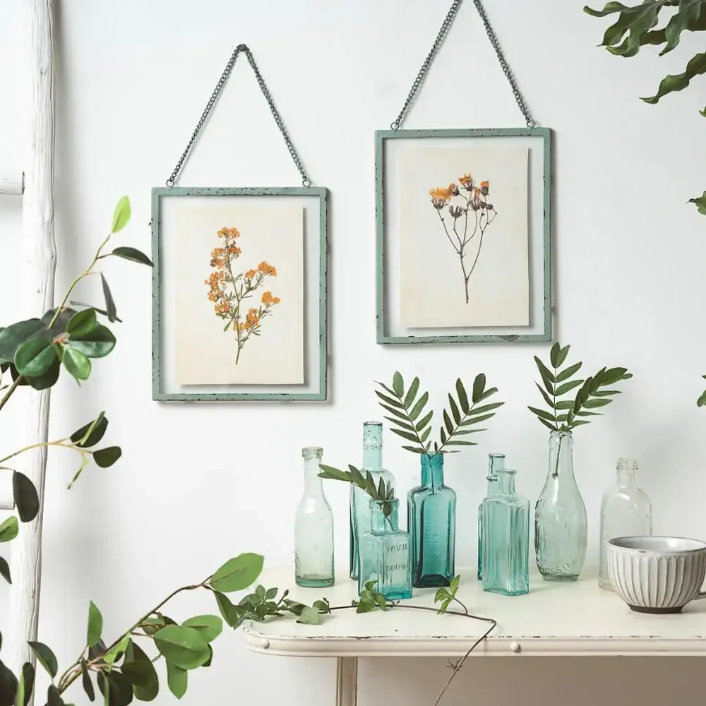 Nordic Style Creative Retro Rectangle Iron Diy Plant Specimens Metal Glass Hanging Photo Frame For Home Decor